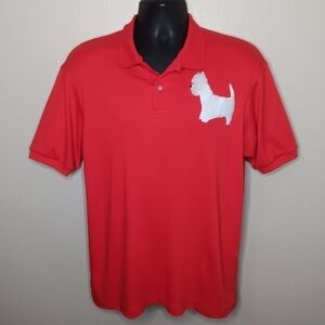 VTG 80s Wrangler Scottish Terrier Men's Large Polo Shirt Red Single Stitch USA
